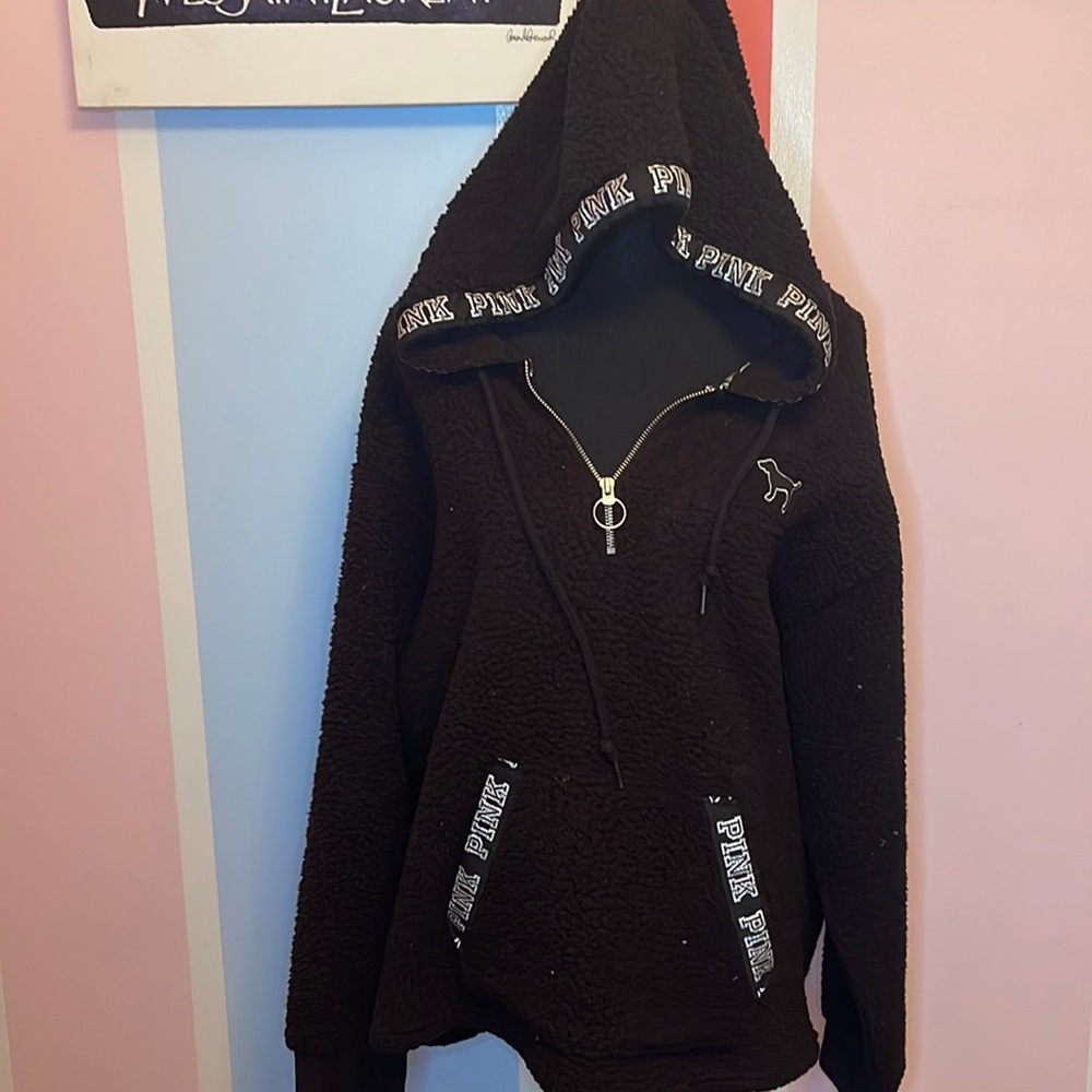 Victoria’s Secret PINK Black fuzzy hoodie